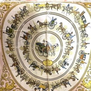 Hermes Equestrian Scarf in Cream and Gold